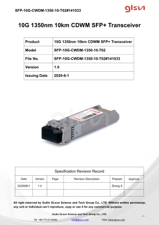 10G 1350nm 10km CDWM SFP  Transceiver