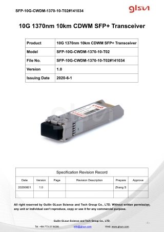 10G 1370nm 10km CDWM SFP  Transceiver