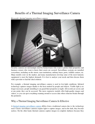 Benefits of a Thermal Imaging Surveillance Camera