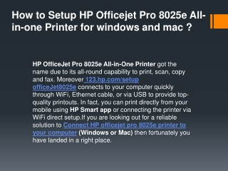 Setup HP Officejet Pro 8025e All-in-one Printer