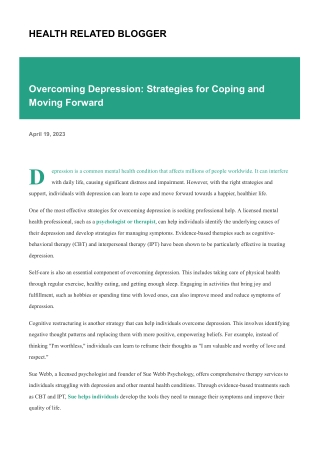 Overcoming Depression: Strategies for Coping and Moving Forward