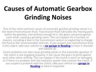Causes of Automatic Gearbox Grinding Noises