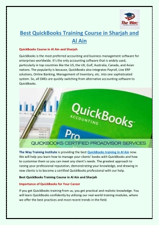 Best QuickBooks Training Course in Sharjah and Al Ain