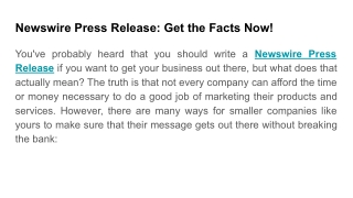 Newswire Press Release_ Get the Facts Now!