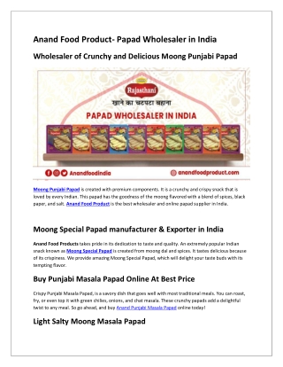 Anand Food Product- Papad Wholesaler in India