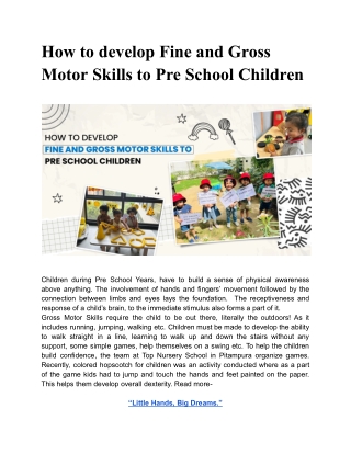 How to develop Fine and Gross Motor Skills to Pre School Children