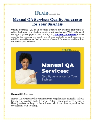 Manual QA Services Quality Assurance for Your Business