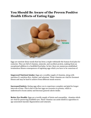 You Should Be Aware of the Proven Positive Health Effects of Eating Eggs