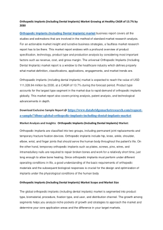 Orthopedic Implants (Including Dental Implants) Market Growing at Healthy CAGR of 13.7 by 2030