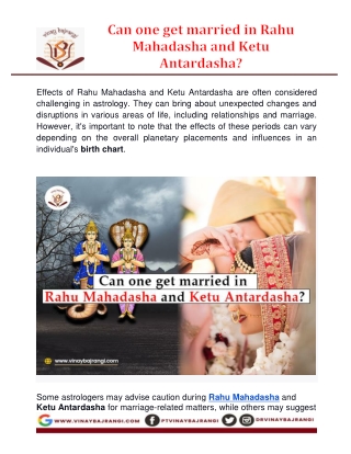 Can one get married in Rahu Mahadasha and Ketu Antardasha?