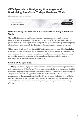 CPQ Specialists: Navigating Challenges and Maximizing Benefits