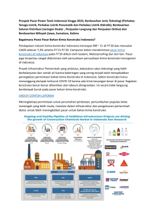 Prospek Pasar Bahan Kimia Konstruksi Indonesia hingga 2025: KenResearch