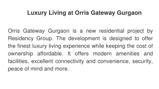 Luxury Living at Orris Gateway Gurgaon