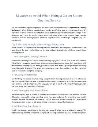 Mistakes to Avoid When Hiring a Carpet Steam Cleaning Service