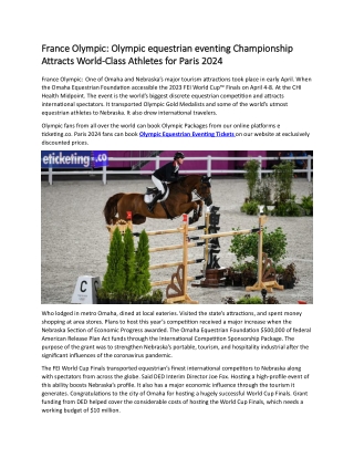 France Olympic Olympic equestrian eventing Championship Attracts World-Class Athletes for Paris 2024