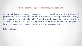 Some essential tips for inventory management