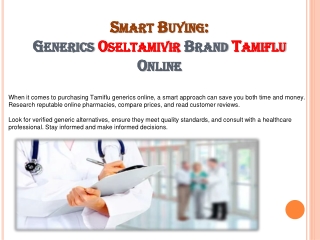 Smart Buying: Tamiflu Generics Online