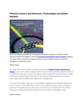 Photonic Sensors and Detectors, Technologies and Global Markets