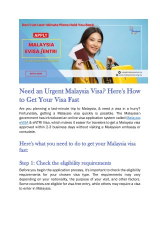 Here's How To Apply Urgent Malaysia Visa Online?