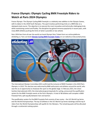 France Olympic Olympic Cycling BMX Freestyle Riders to Watch at Paris 2024 Olympics