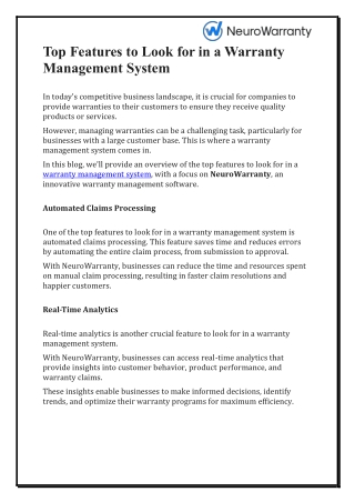 Top Features to Look for in a Warranty Management System