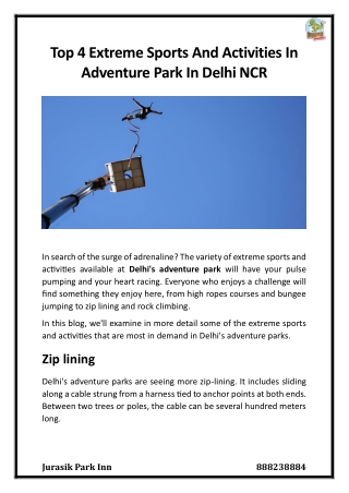 Top 4 Extreme Sports And Activities In Adventure Park In Delhi NCR