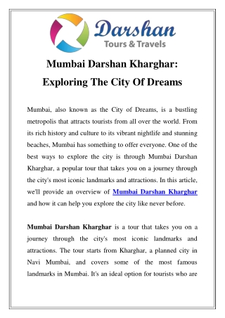 Mumbai Darshan Kharghar Call-9920772931