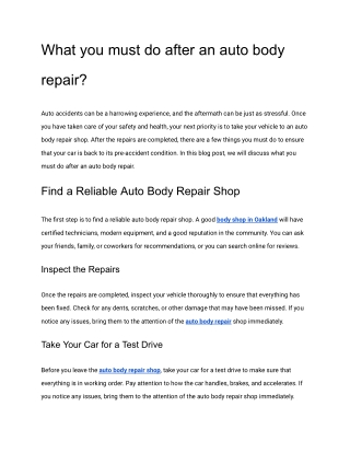 What you must do after an auto body repair?