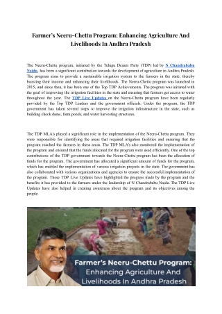 Farmer’s Neeru-Chettu Program: Enhancing Agriculture And Livelihoods In Andhra P