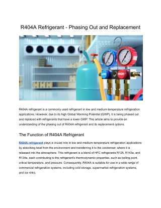 R404A Refrigerant - Phasing Out and Replacement