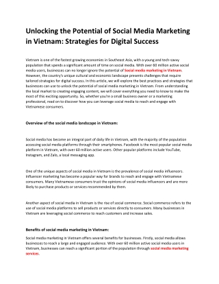 Unlocking the Potential of Social Media Marketing in Vietnam Strategies for Digital Success