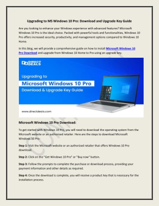 Upgrading to MS Windows 10 Pro: Download and Upgrade Key Guide