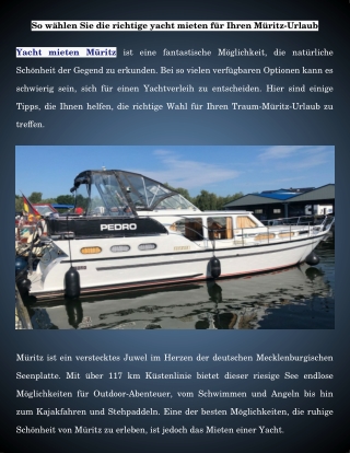 So wählen Sie die richtige Yacht mieten für Ihren Müritz-Urlaub