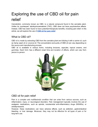 Exploring the use of CBD oil for pain relief