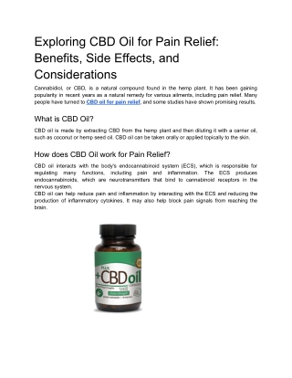 Exploring CBD Oil for Pain Relief_ Benefits, Side Effects, and Considerations