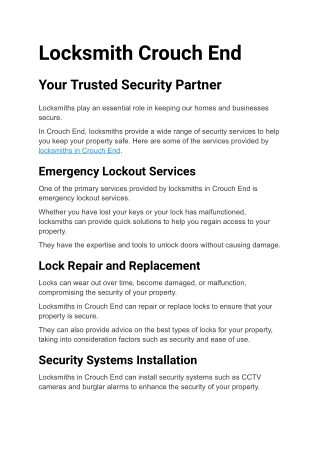 Locksmith Crouch End