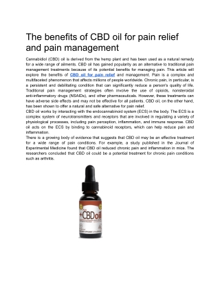 The benefits of CBD oil for pain relief and pain management