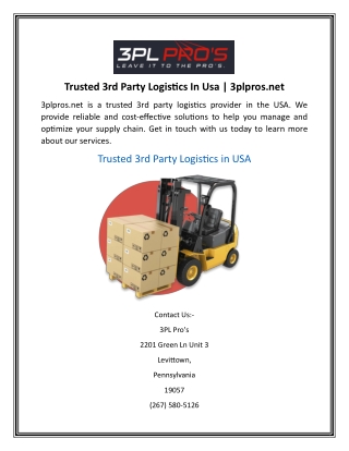 Trusted 3rd Party Logistics In Usa  3plpros.net