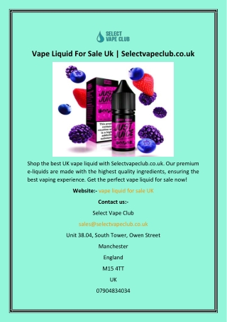 Vape Liquid For Sale Uk  Selectvapeclub.co.uk