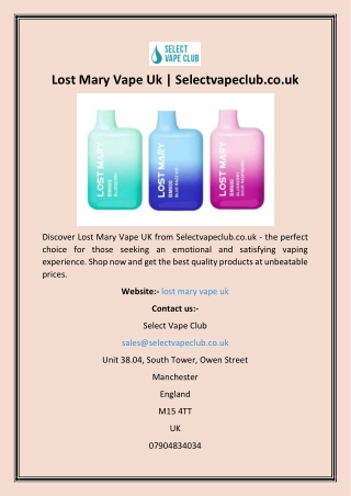 Lost Mary Vape Uk  Selectvapeclub.co.uk