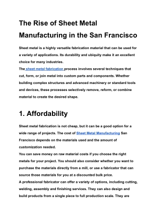 The Rise of Sheet Metal Manufacturing in the San Francisco
