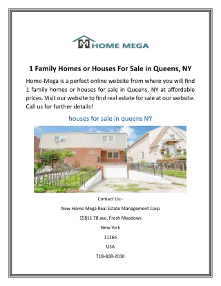 1 Family Homes or Houses For Sale in Queens, NY