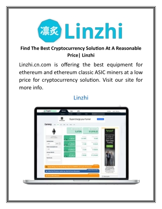 Find The Best Cryptocurrency Solution At A Reasonable PriceLinzhi