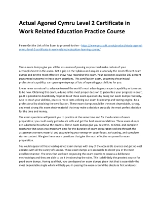 Actual Agored Cymru Level 2 Certificate in Work Related Education Practice Cours