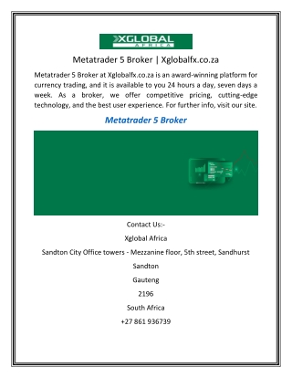 Metatrader 5 Broker Xglobalfx.co.za