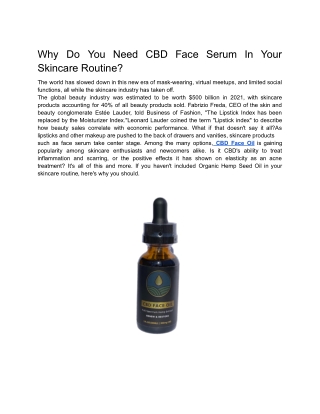 Why Do You Need CBD Face Serum In Your Skincare Routine?