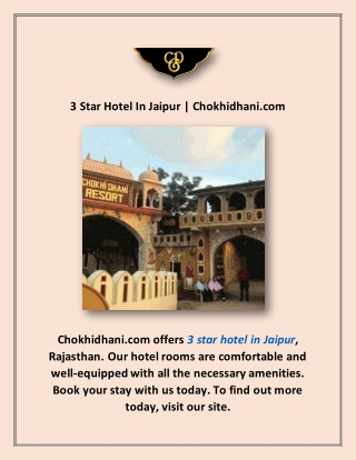 3 Star Hotel In Jaipur | Chokhidhani.com