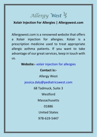 Xolair Injection For Allergies  Allergywest