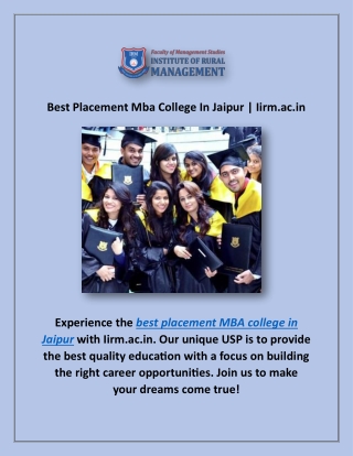 Best Placement Mba College In Jaipur | Iirm.ac.in