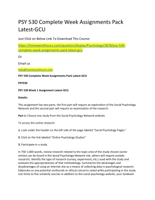 PSY 530 Complete Week Assignments Pack Latest-GCU